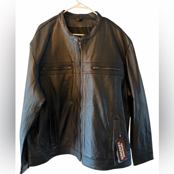 Derringer Men’s Leather Coat Black. Size- 5XL fits like a 4XL